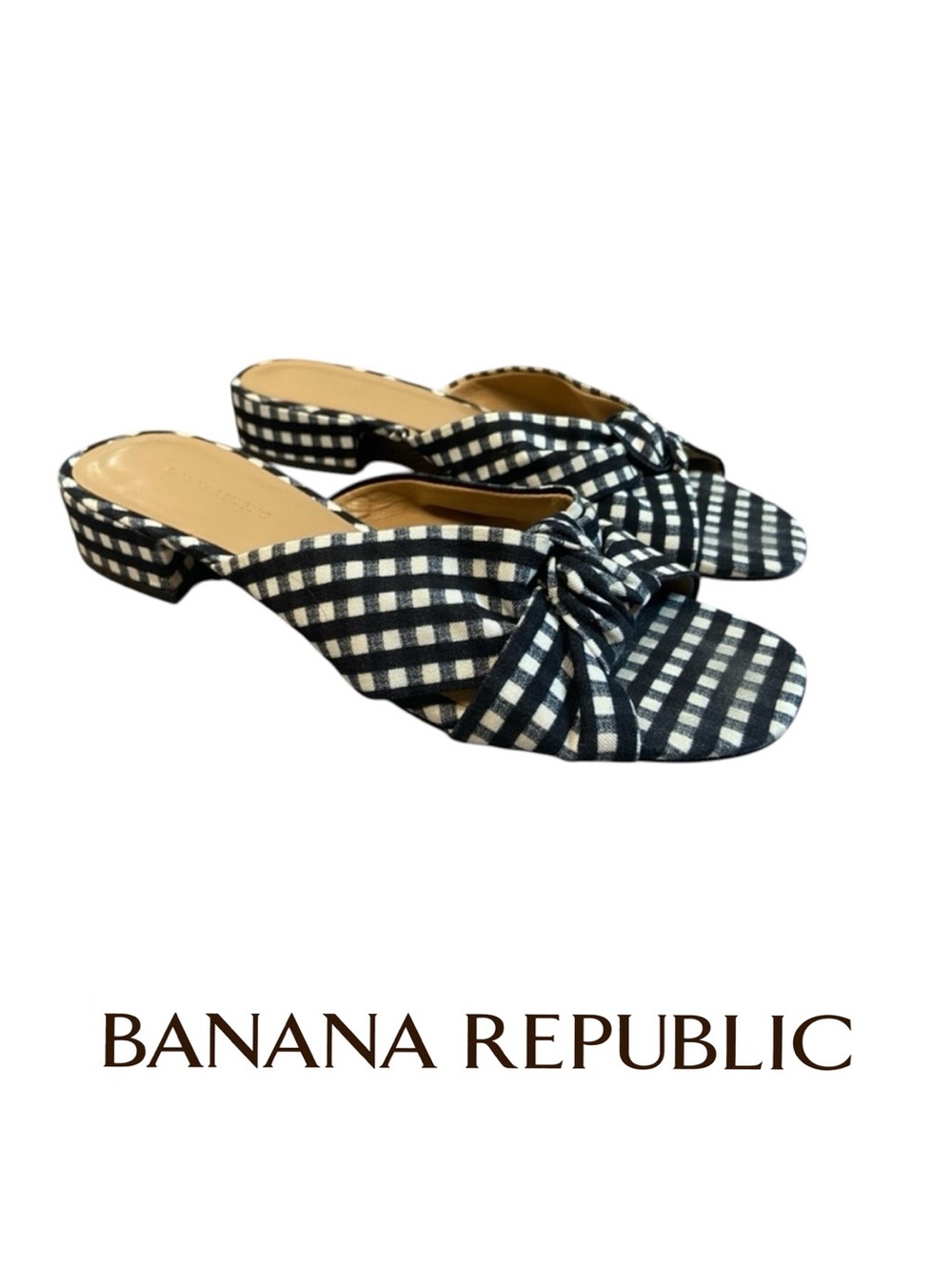 ☀️ Banana Republic Gingham Knotted Cross Open Toe Sandals - Picture 2 of 4